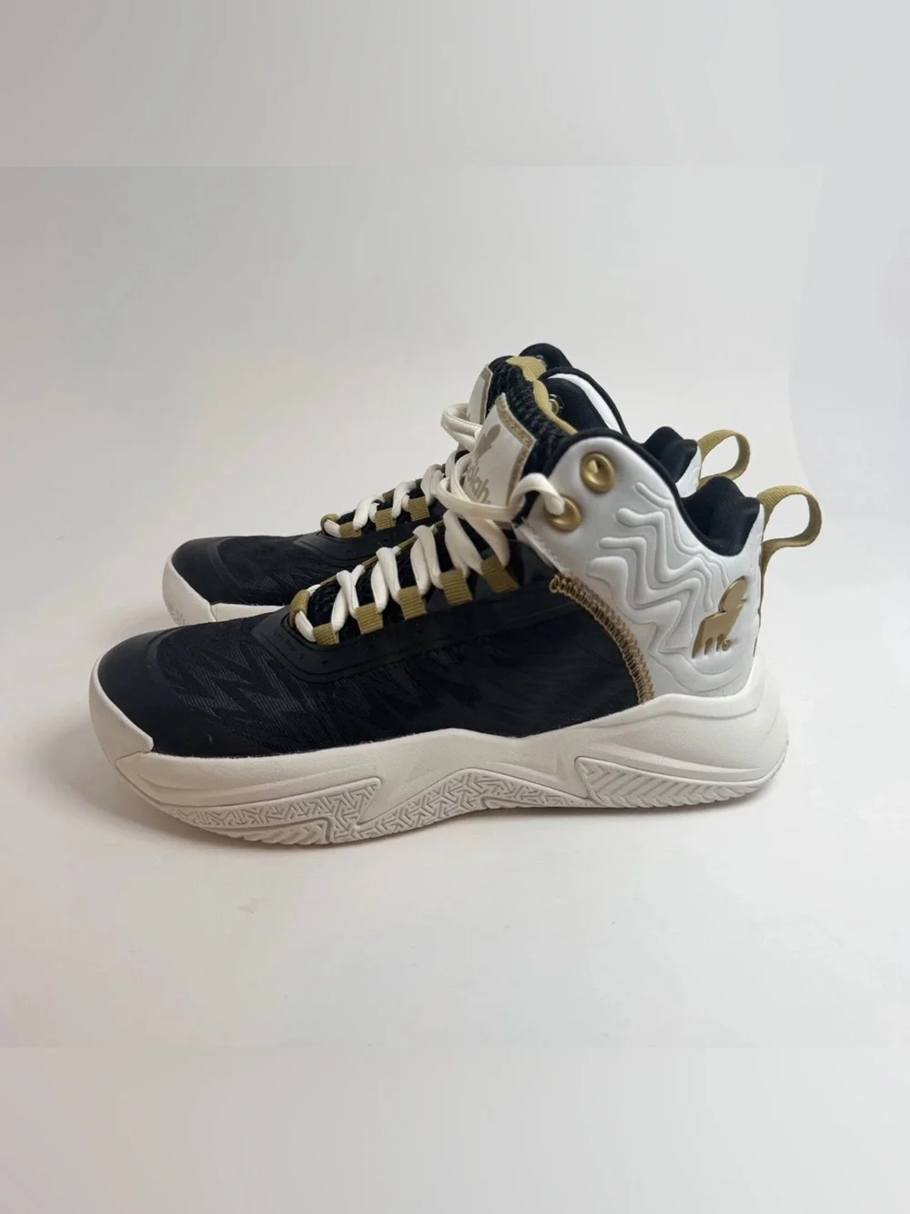 Youth High-Top Athletic Sneakers in Black, White & Gold